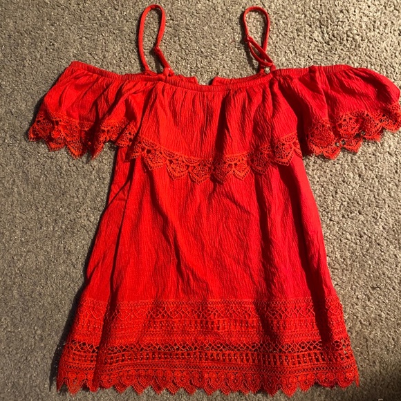 Red off the shoulder top with lace trim - Picture 2 of 2